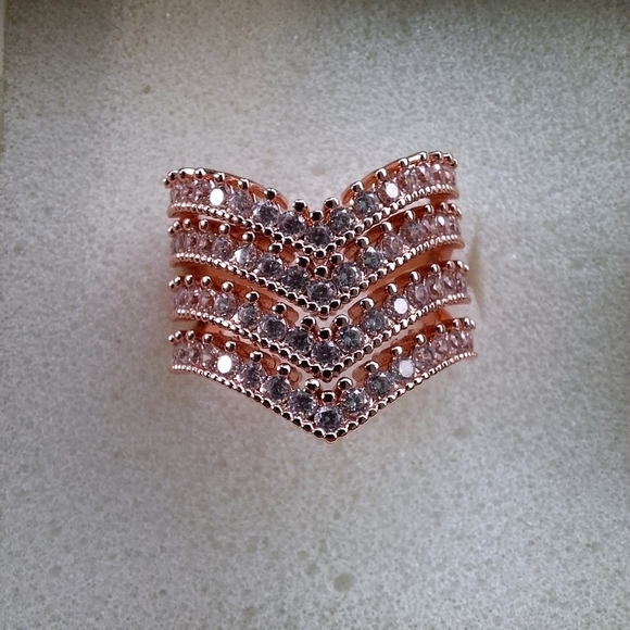 Callura Rose Goldtone Four-Layer Pave Ring with Swarovski Crystals - Picture 4 of 11